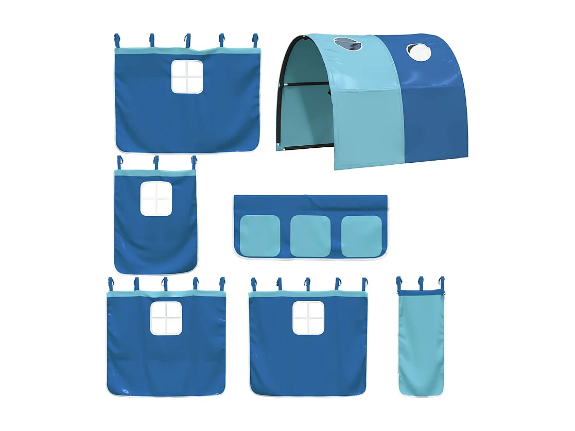 Etagenbett mit Rutsche und Gardinen Blau 90x200 cm
