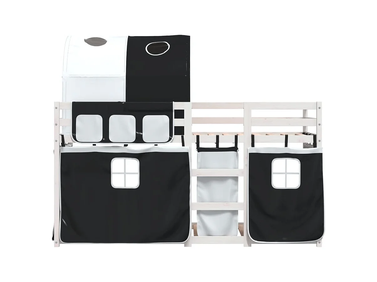 Lit superposé avec rideaux blanc-noir 90x200 bois pin massif
