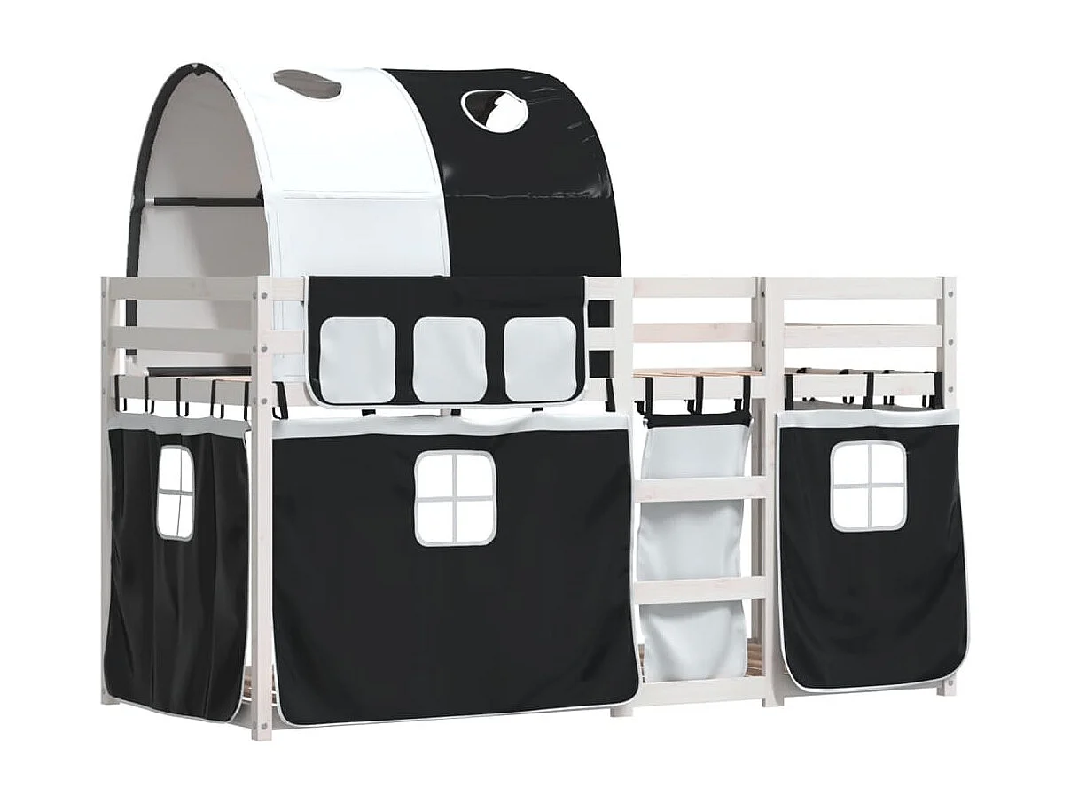 Lit superposé avec rideaux blanc-noir 90x200 bois pin massif