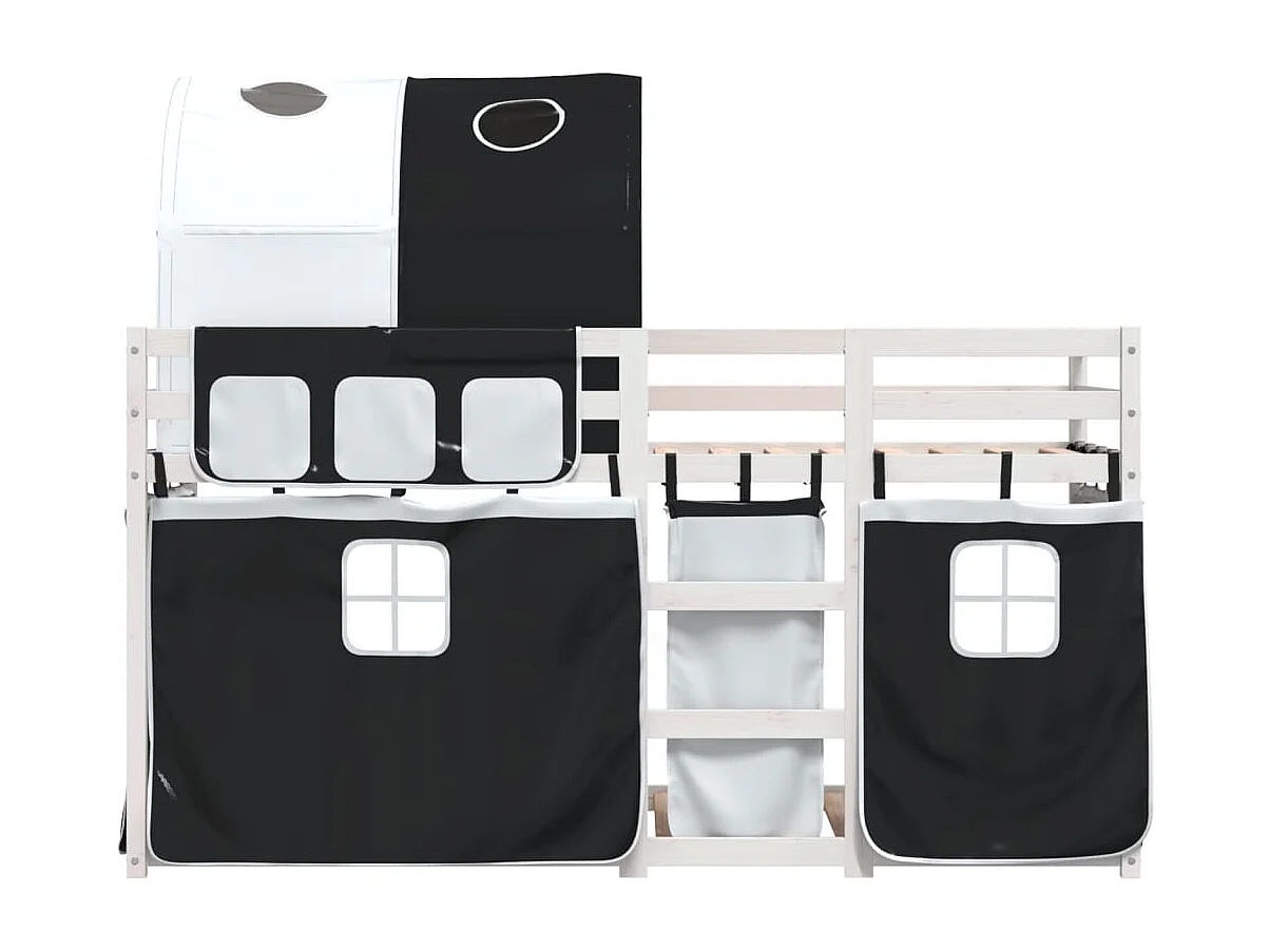 Lit superposé avec rideaux blanc-noir 90x200 bois pin massif