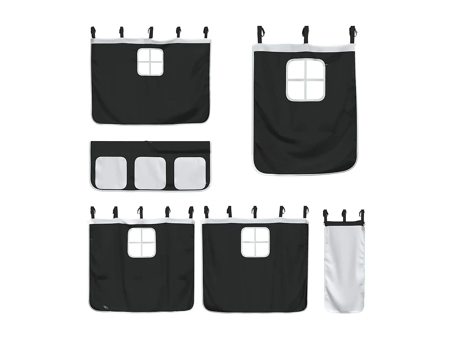 Etagenbett mit Rutsche und Gardinen Weiß und Schwarz 80x200 cm