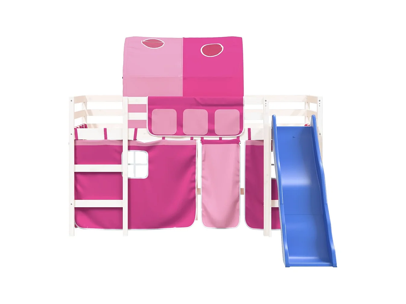 Lit mezzanine enfants avec tunnel rose 80x200 bois pin massif