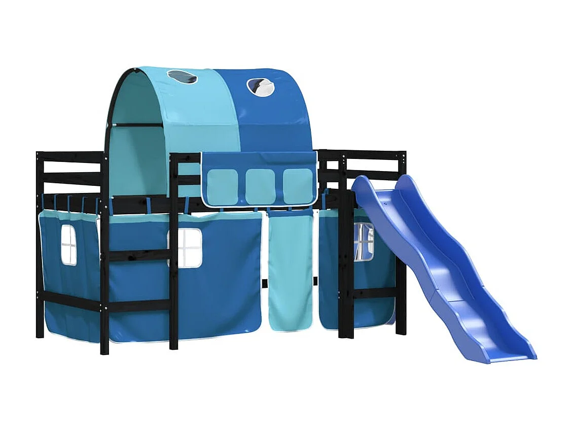 Lit mezzanine enfants avec tunnel bleu 80x200 bois pin massif