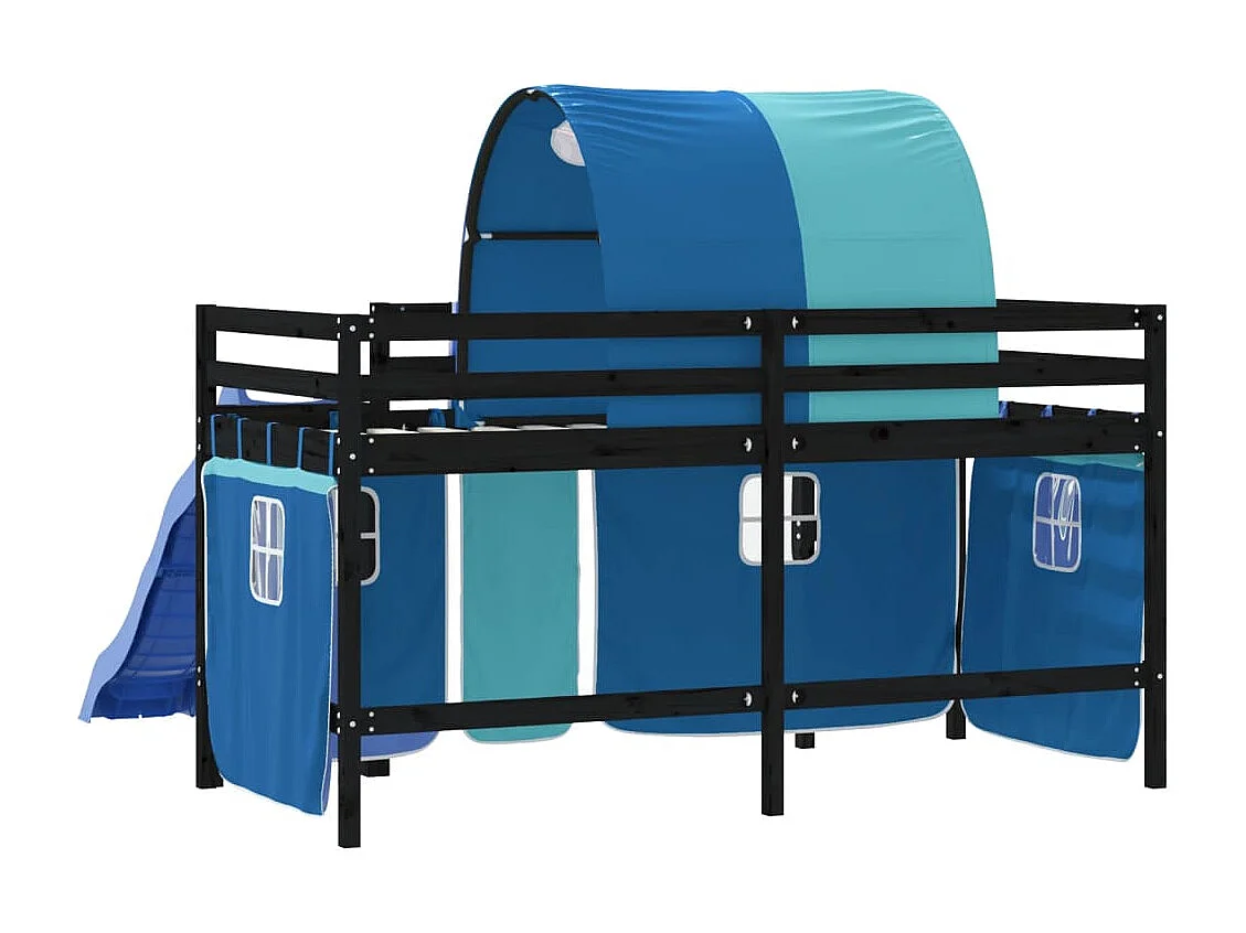 Lit mezzanine enfants avec tunnel bleu 80x200 bois pin massif