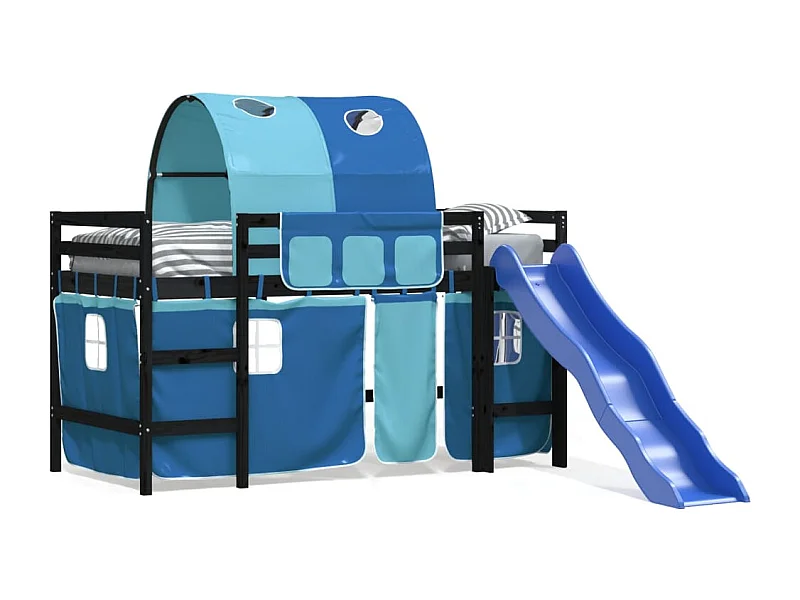 Lit mezzanine enfants avec tunnel bleu 80x200 bois pin massif