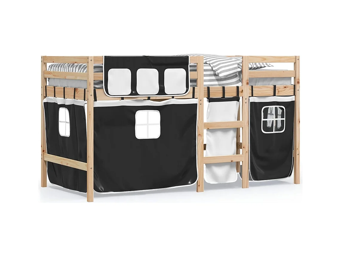 Lit mezzanine enfants avec rideaux sans matelas 90x200cm