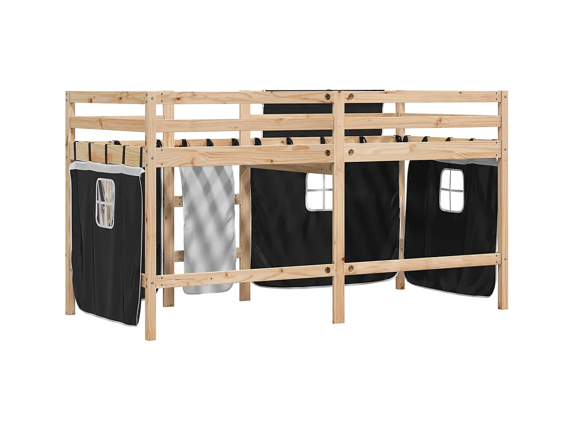 Lit mezzanine enfants avec rideaux sans matelas 90x200cm