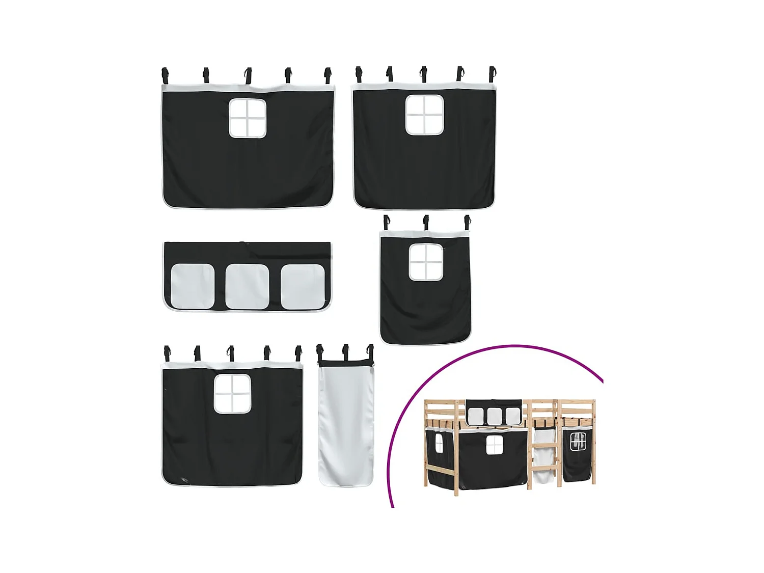 Lit mezzanine enfants avec rideaux sans matelas 90x200cm