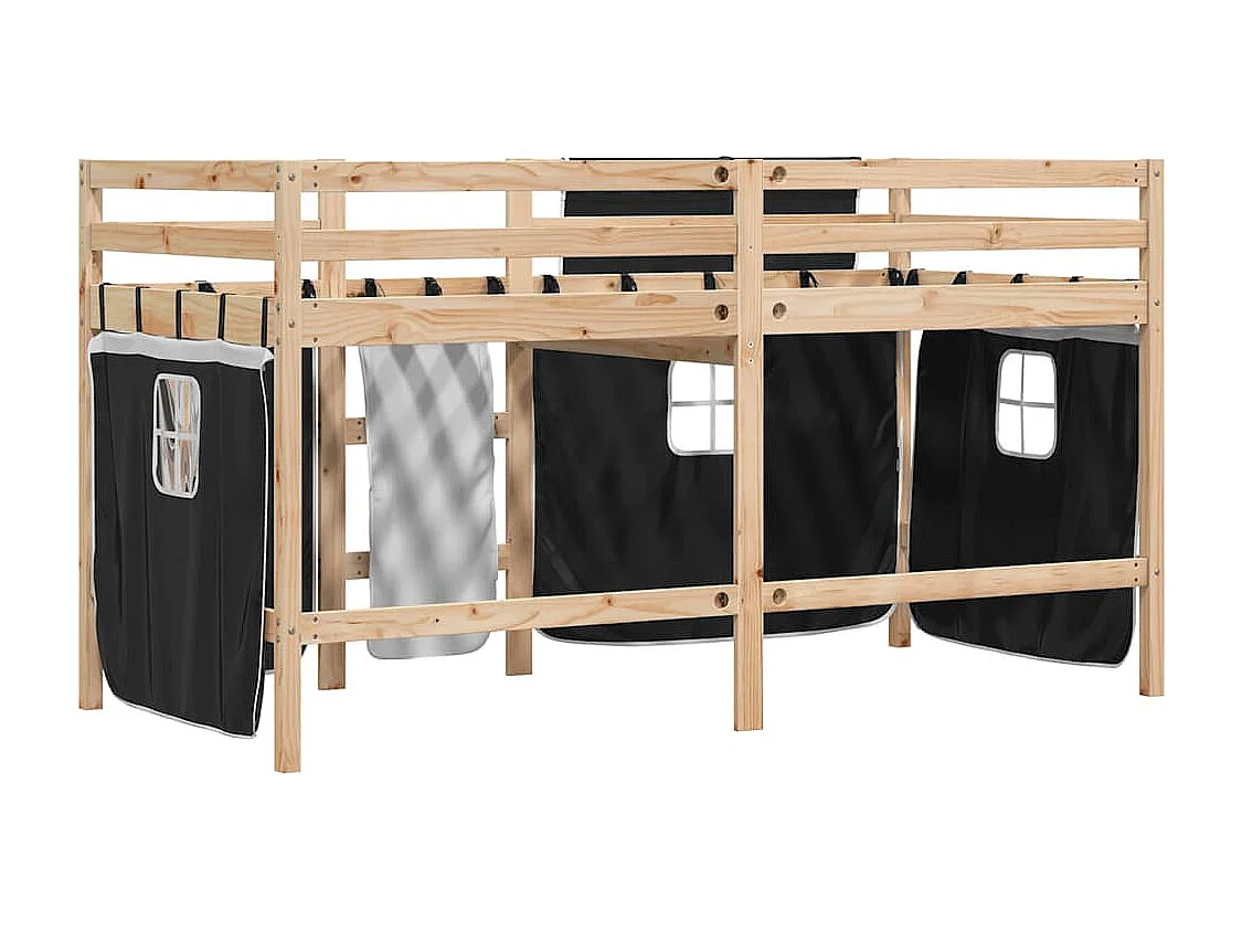 Lit mezzanine enfants avec rideaux sans matelas 90x200cm