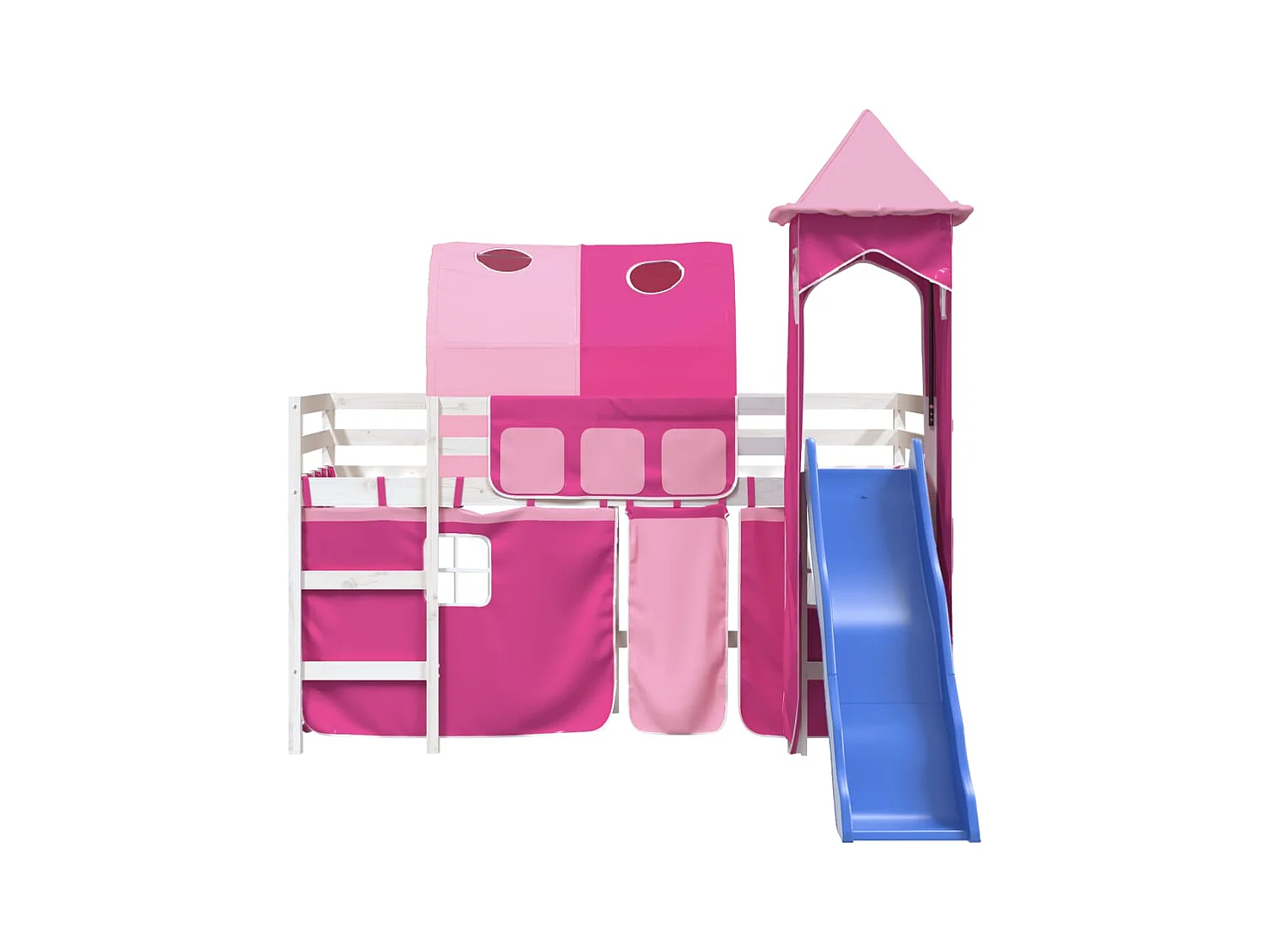 Lit mezzanine enfants avec tour rose 80x200 bois pin massif