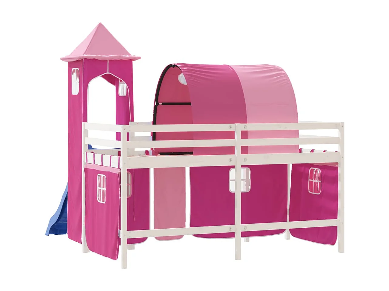 Lit mezzanine enfants avec tour rose 80x200 bois pin massif