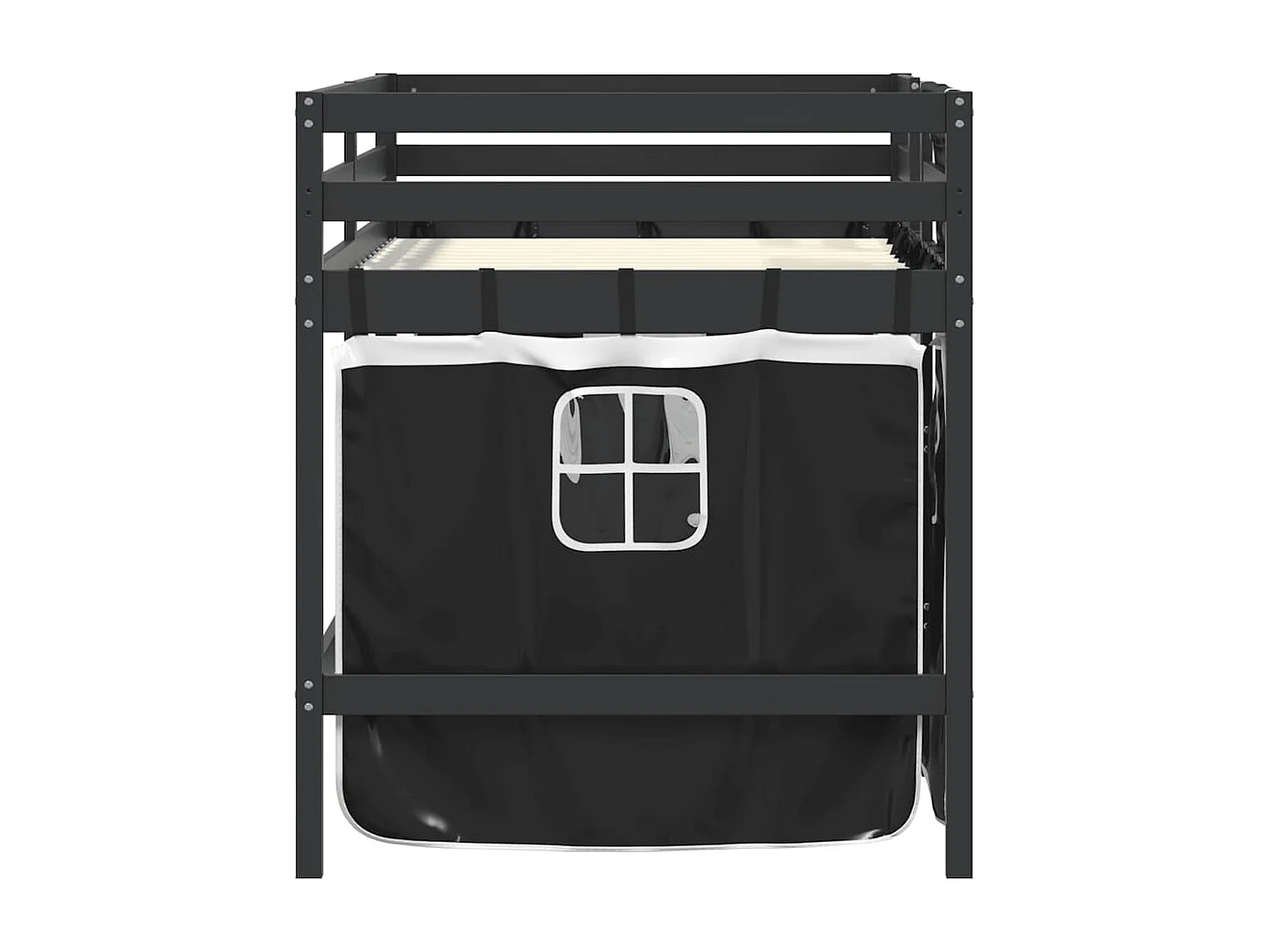Cama alta criança c/ cortina 80x200cm pinho maciço branco/preto