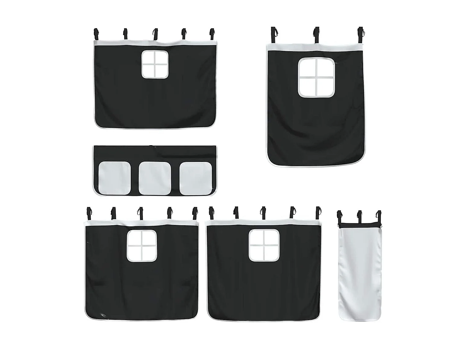 Cama alta criança c/ cortina 80x200cm pinho maciço branco/preto