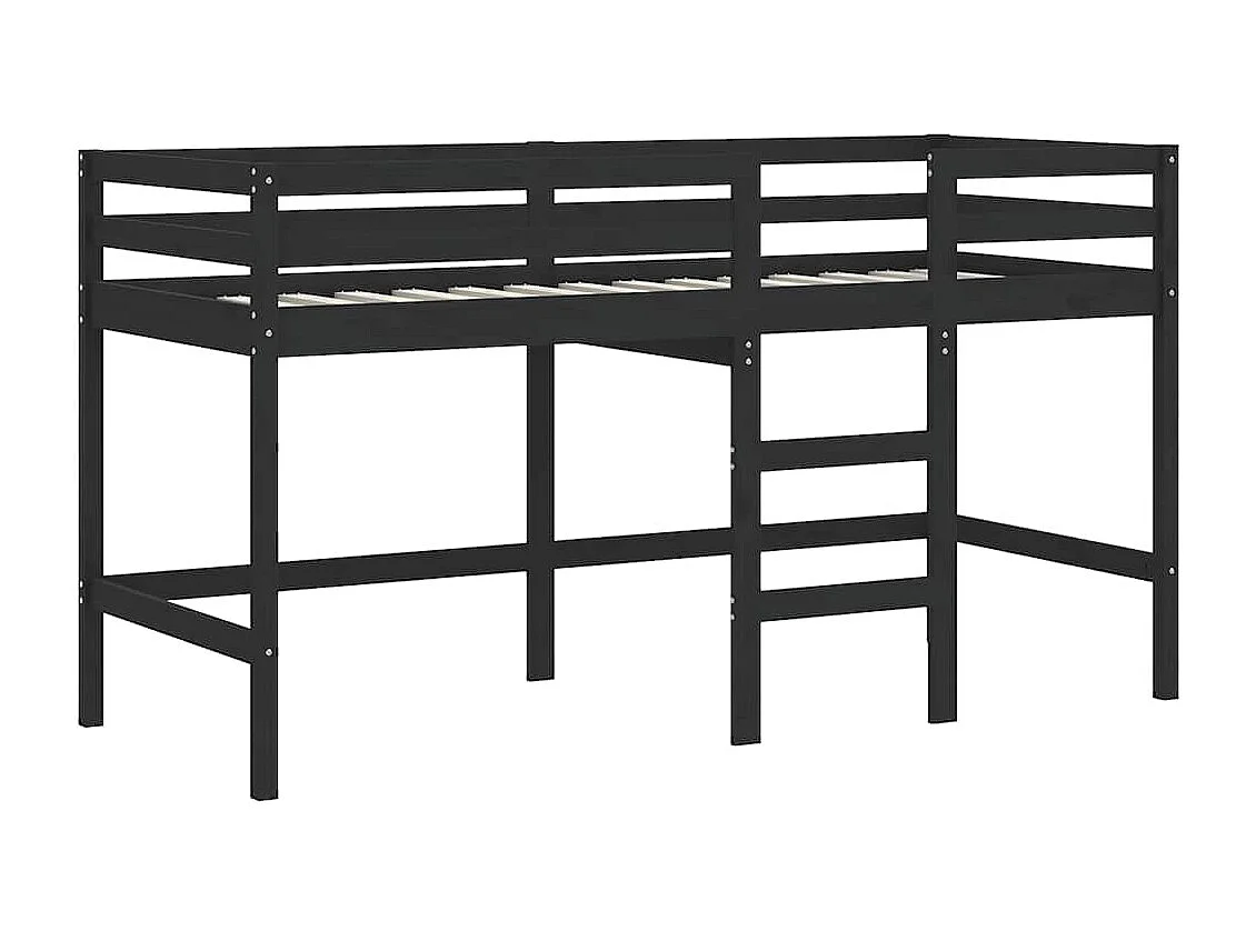 Cama alta criança c/ cortina 80x200cm pinho maciço branco/preto