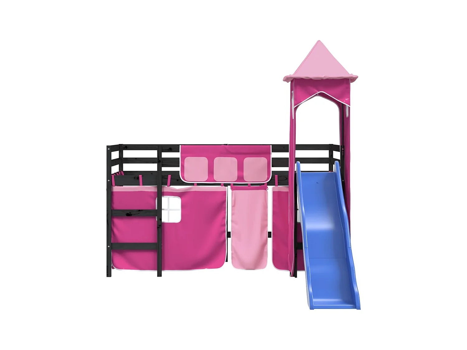 Lit mezzanine enfants avec tour rose 80x200 bois pin massif