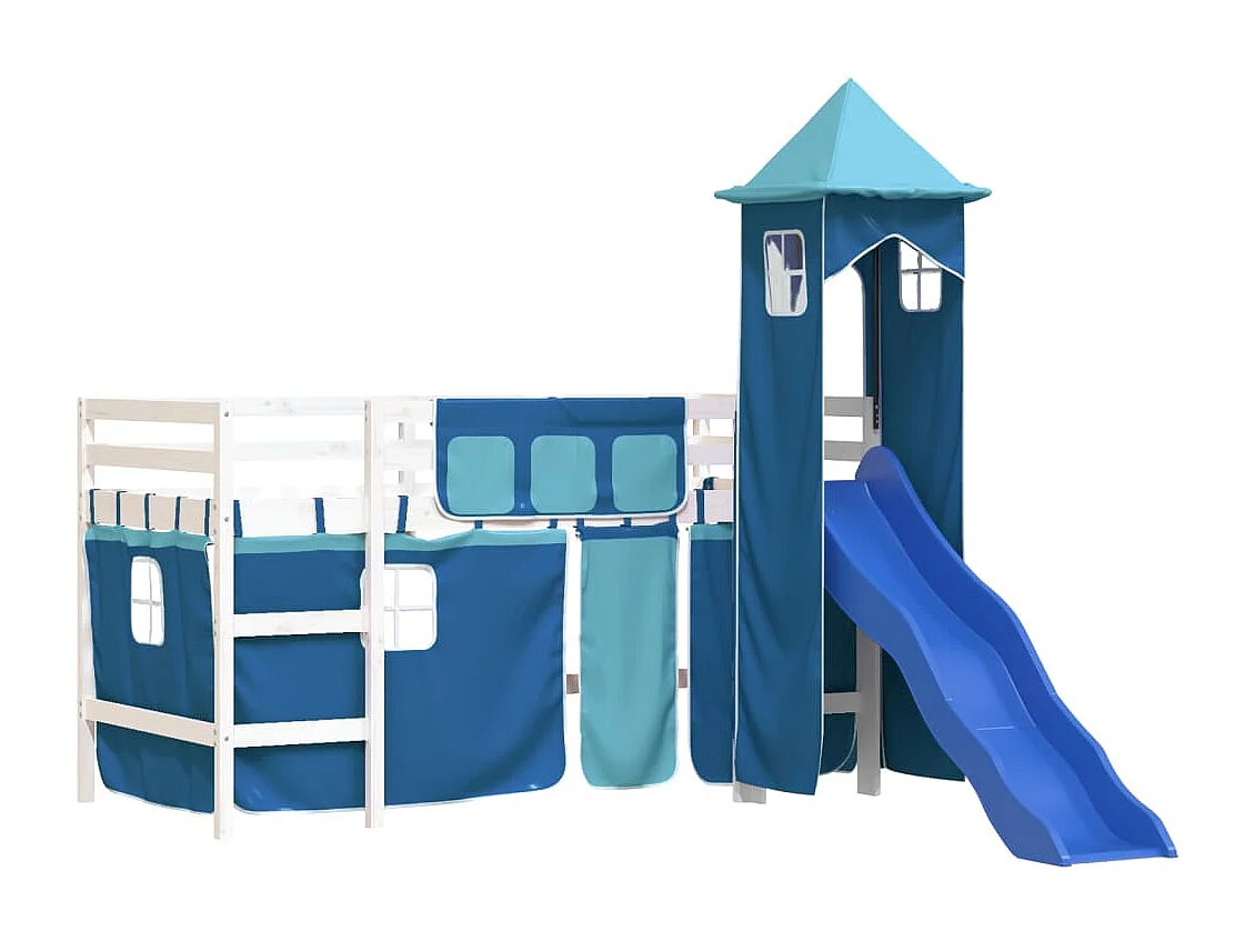 Lit mezzanine enfants avec tour bleu 80x200 bois pin massif