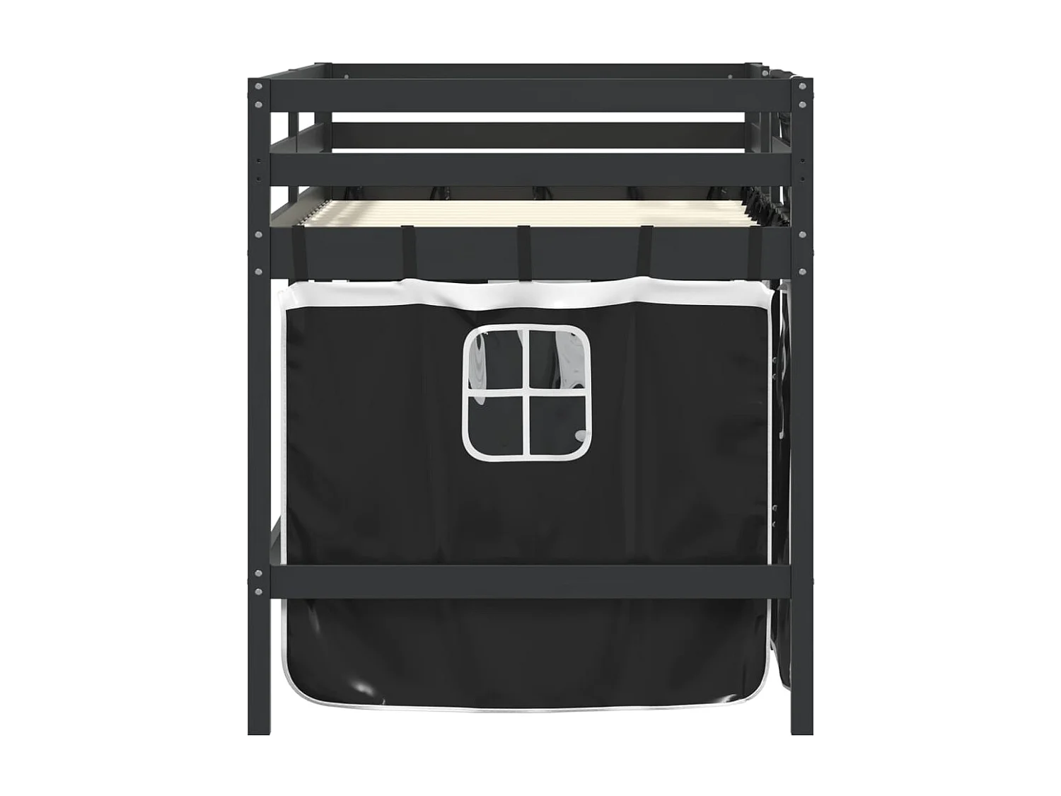 Letto a Soppalco Bambini con Tende Bianco e Nero 90x190 cm Pino