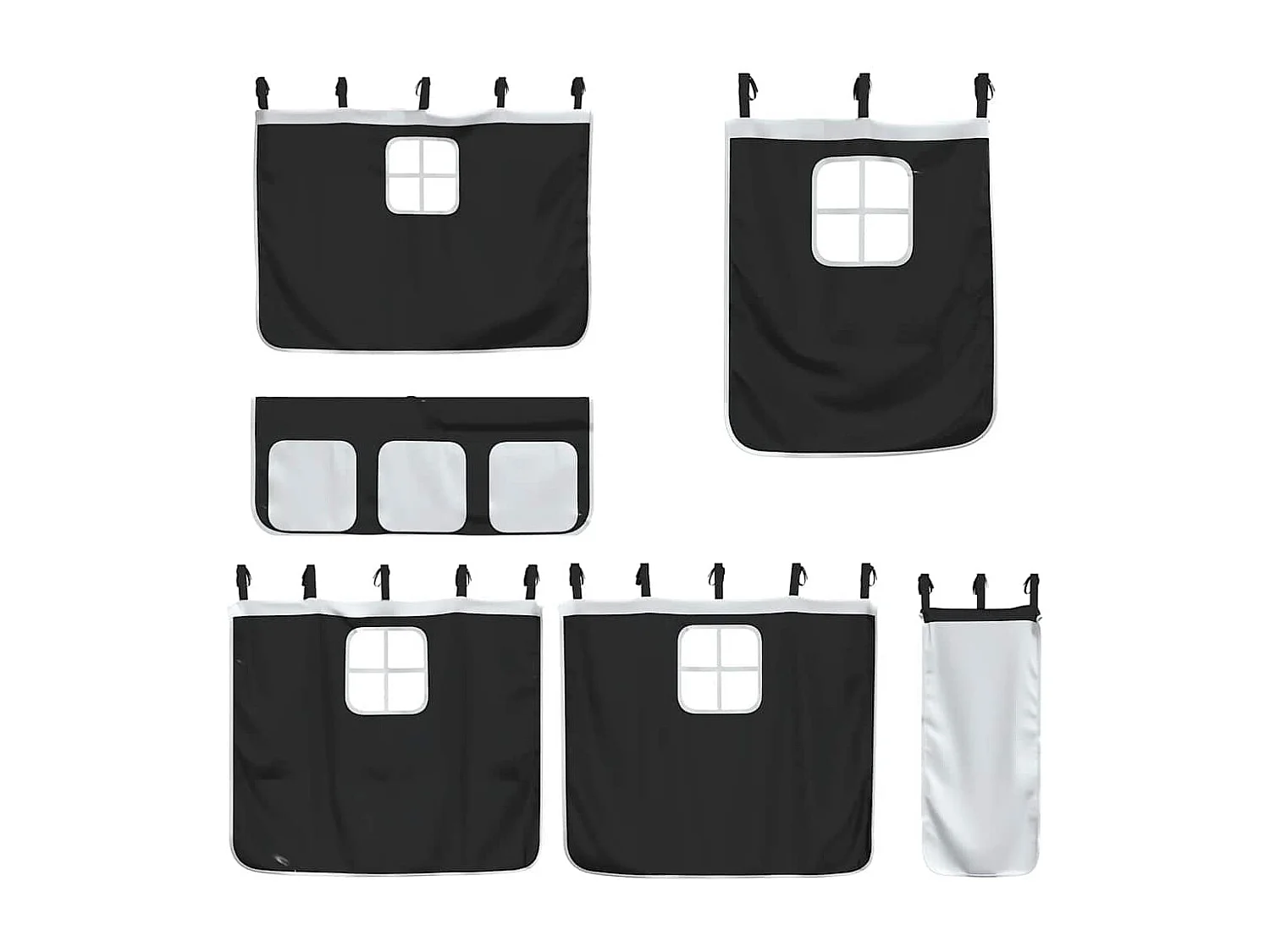 Cama alta criança c/ cortina 90x190cm pinho maciço branco/preto