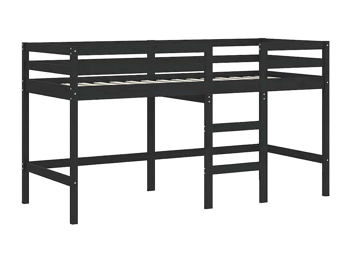 Cama alta criança c/ cortina 90x190cm pinho maciço branco/preto