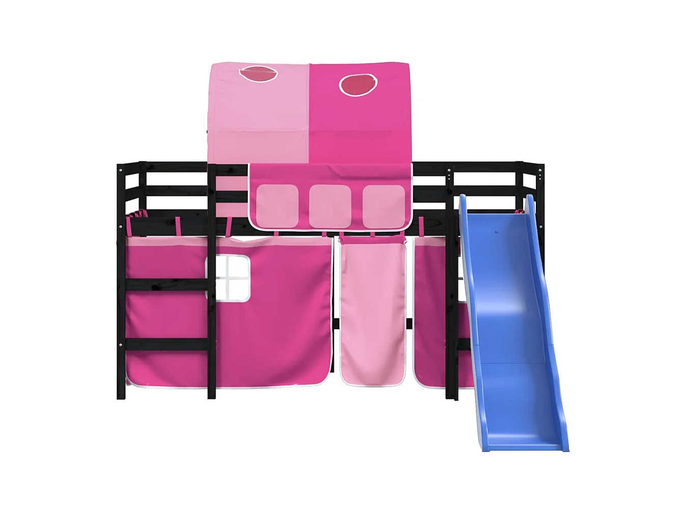 Lit mezzanine enfants avec tunnel rose 80x200 bois pin massif