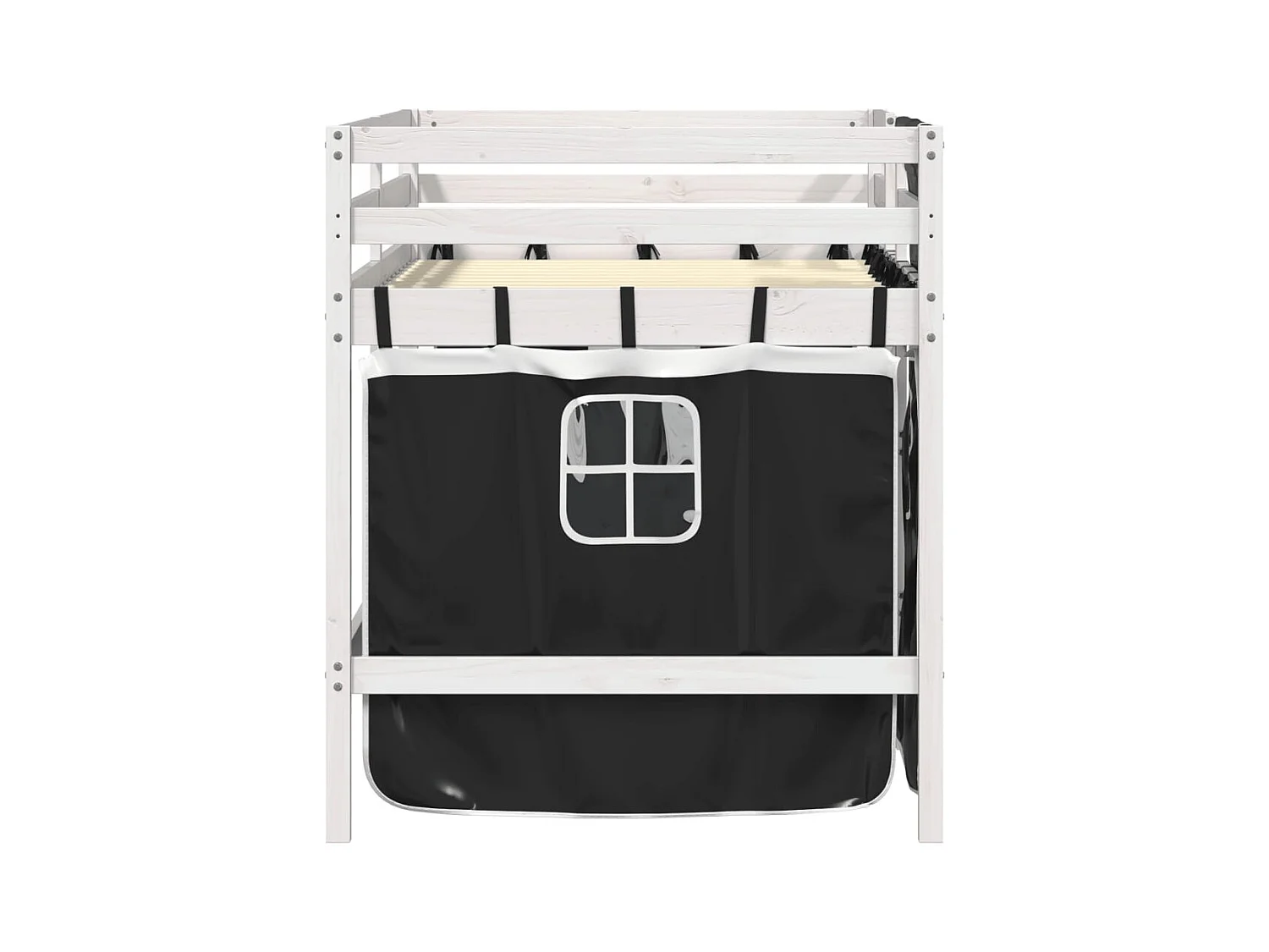 Letto a Soppalco Bambini con Tende Bianco e Nero 90x190 cm Pino