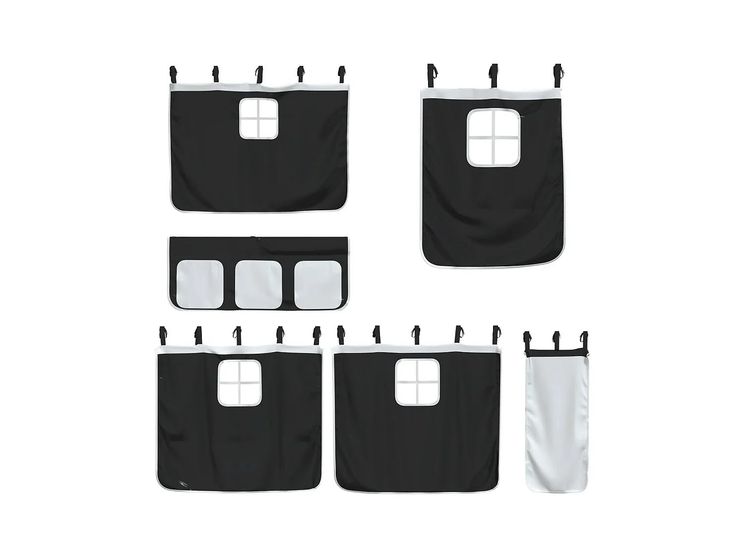 Letto a Soppalco Bambini con Tende Bianco e Nero 90x190 cm Pino