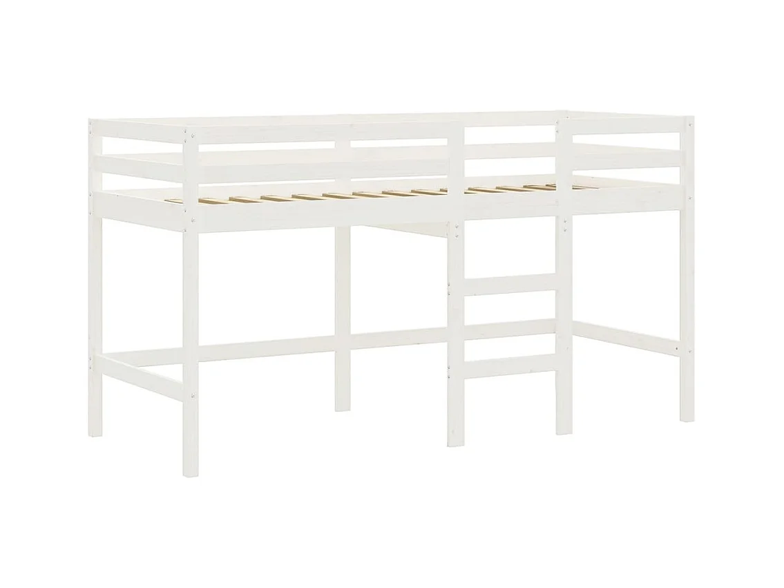 Letto a Soppalco Bambini con Tende Bianco e Nero 90x190 cm Pino