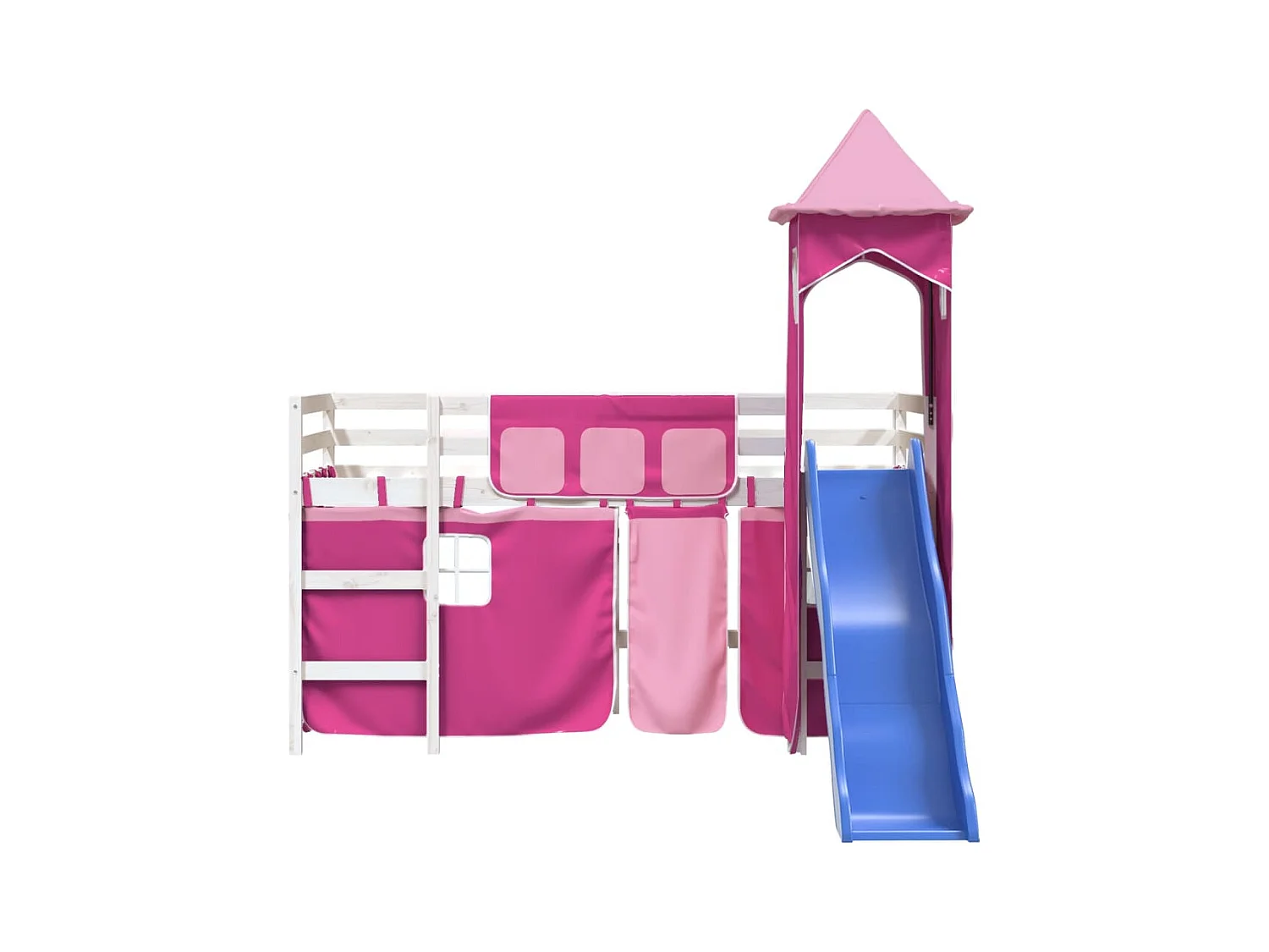 Lit mezzanine enfants avec tour rose 80x200 bois pin massif