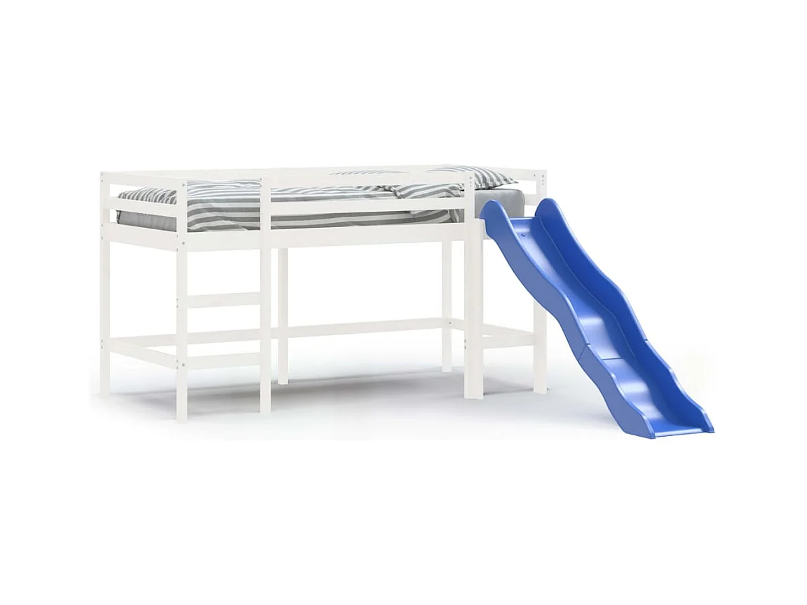 Lit mezzanine enfants toboggan blanc 80x200 bois pin massif