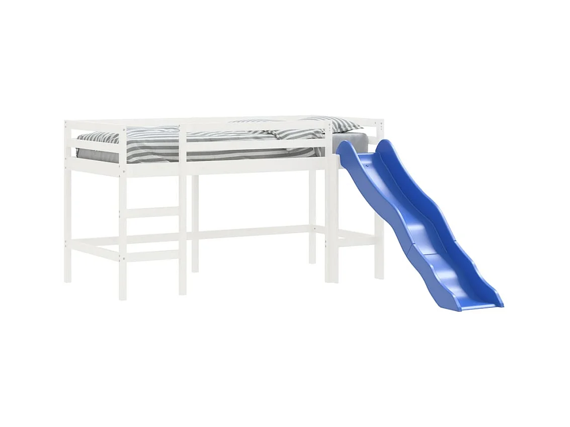 Lit mezzanine enfants toboggan blanc 80x200 bois pin massif