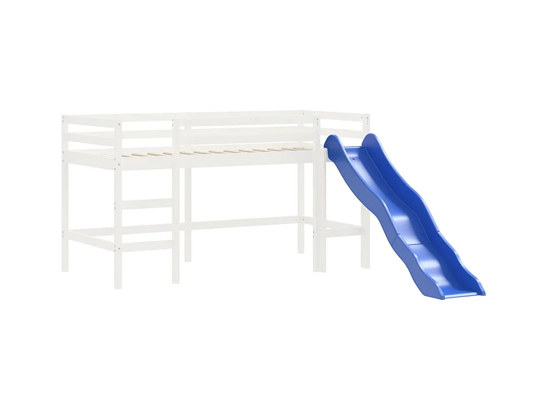 Lit mezzanine enfants toboggan blanc 80x200 bois pin massif