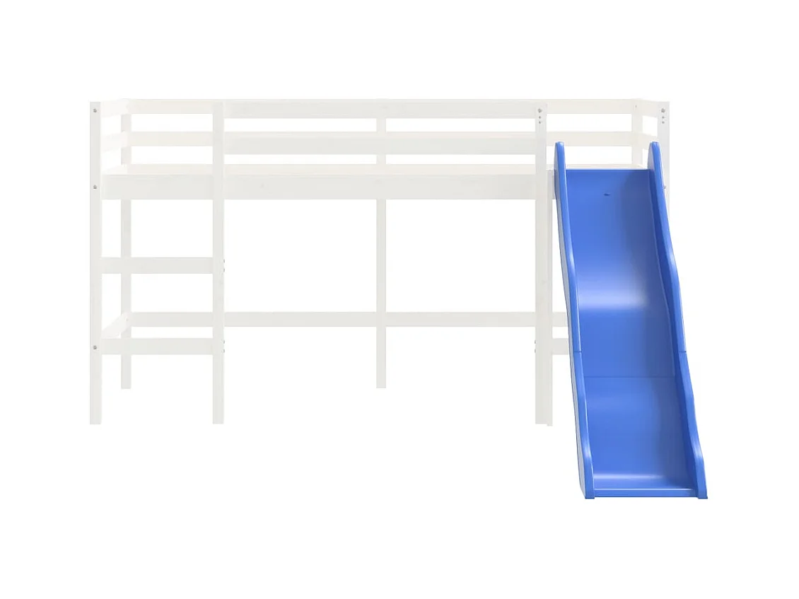 Lit mezzanine enfants toboggan blanc 80x200 bois pin massif