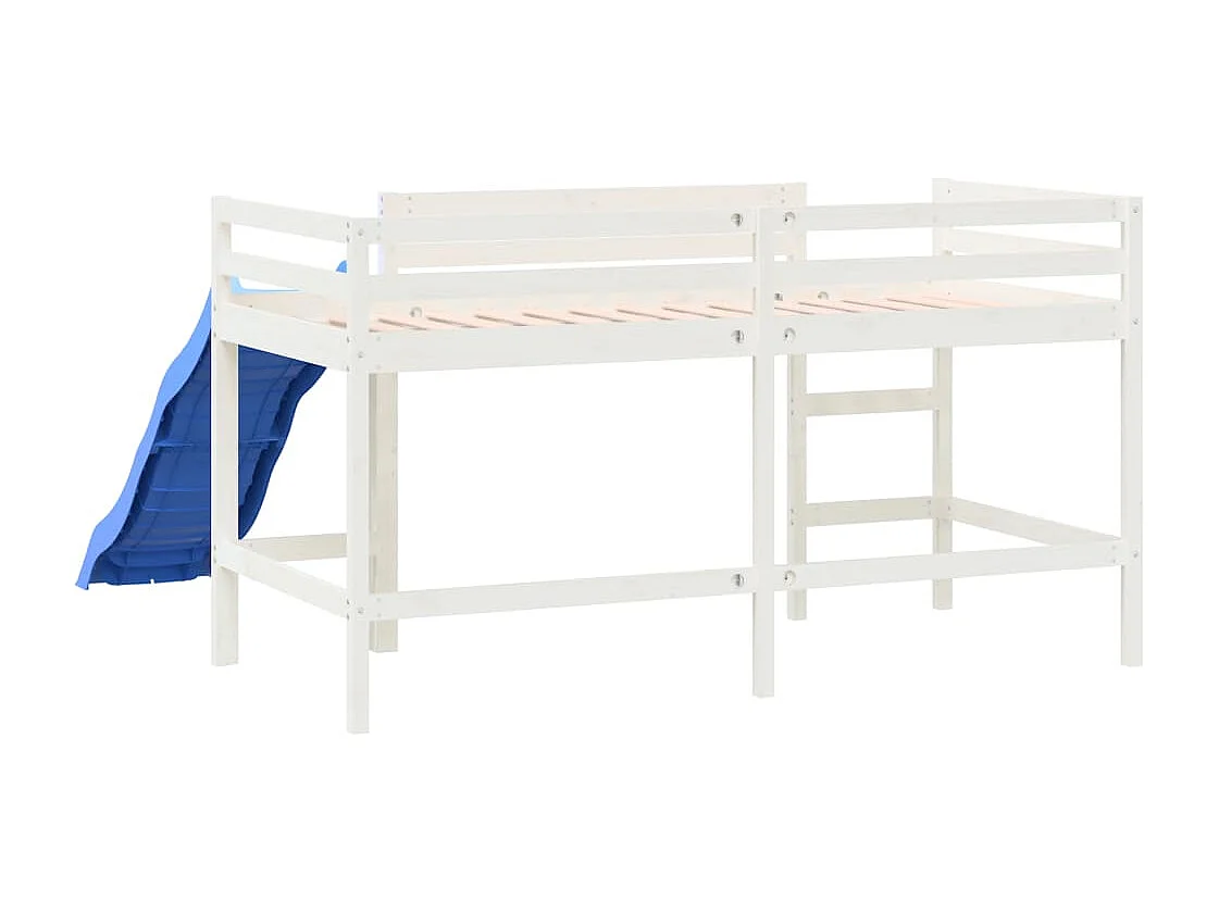Lit mezzanine enfants toboggan blanc 80x200 bois pin massif