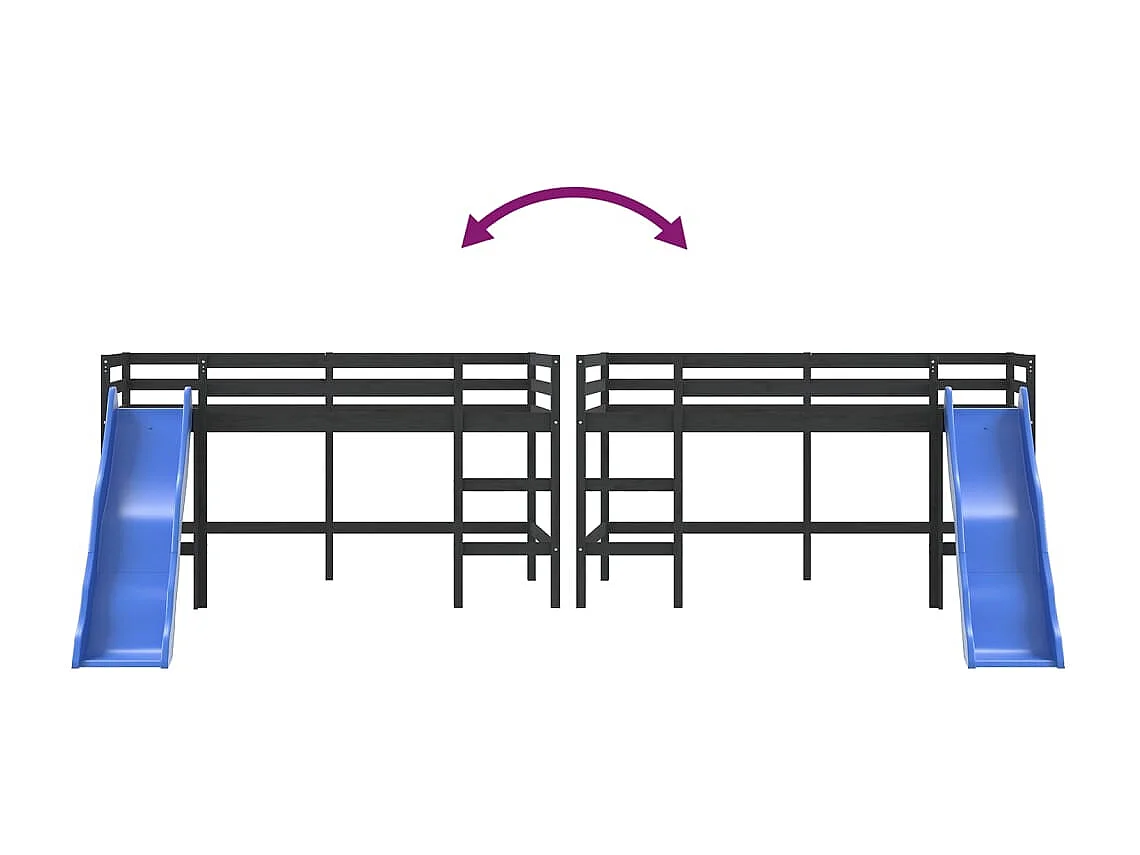 Lit mezzanine enfants toboggan 80x200 bois pin massif