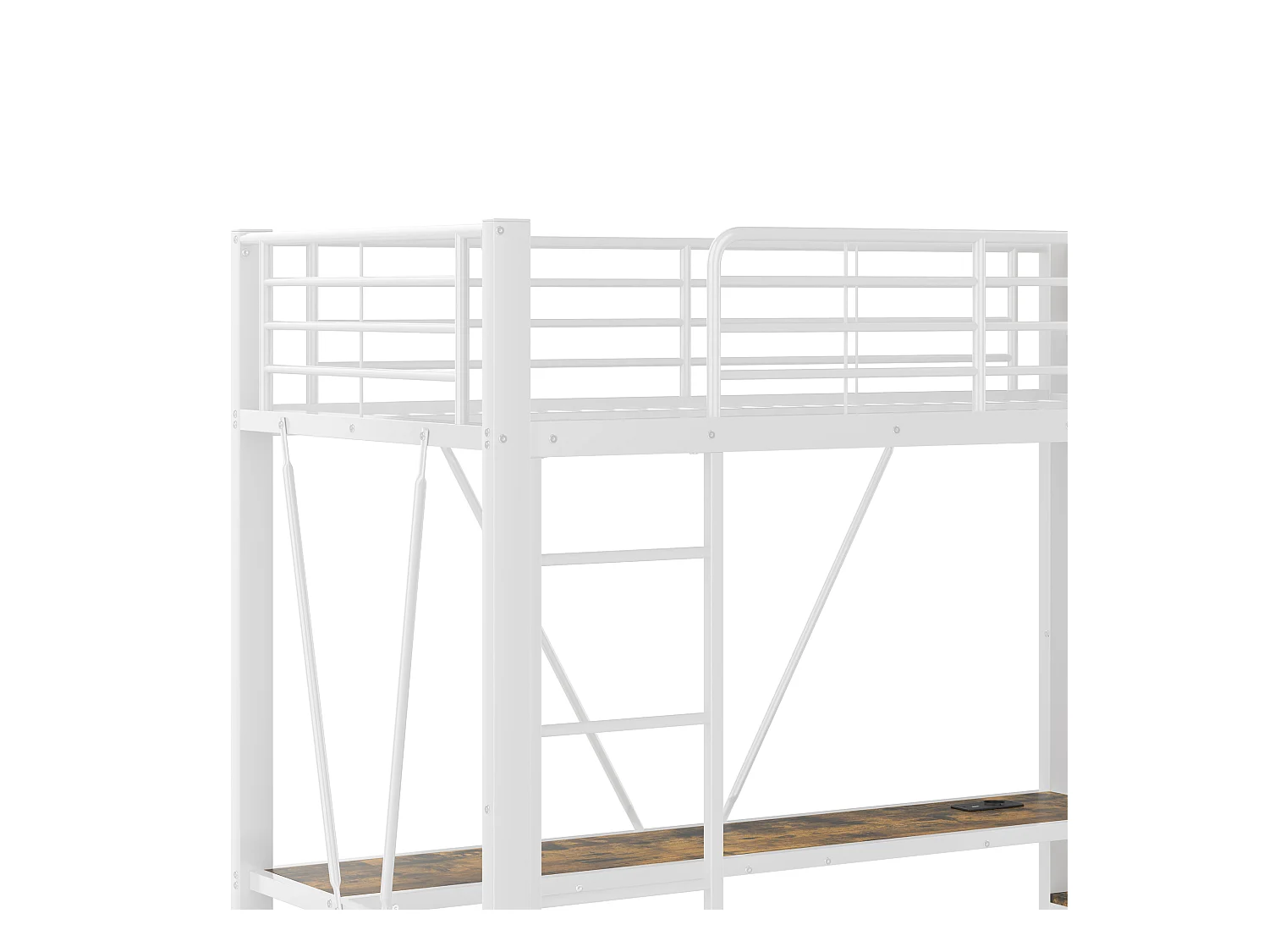 Lit mezzanine enfant blanc 90x200cm avec bureau, 4 tiroirs, LED, étendoir à linge et USB + TYPE-C (sans matelas)