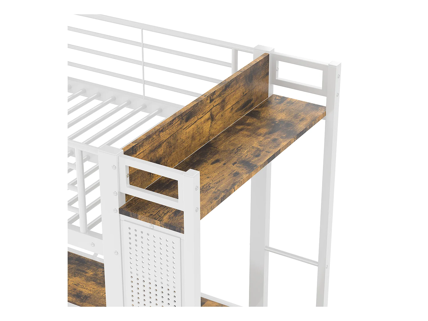 Lit mezzanine enfant blanc 90x200cm avec bureau, 4 tiroirs, LED, étendoir à linge et USB + TYPE-C (sans matelas)