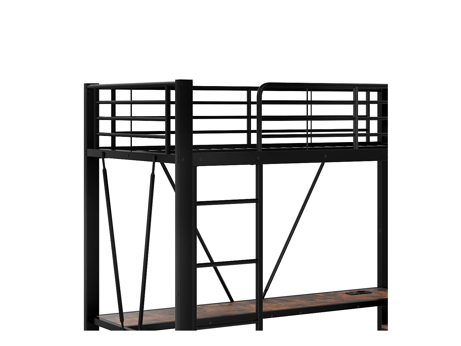 Lit mezzanine enfant noir 90x200cm avec bureau, 4 tiroirs, LED, étendoir à linge et USB + TYPE-C (sans matelas)