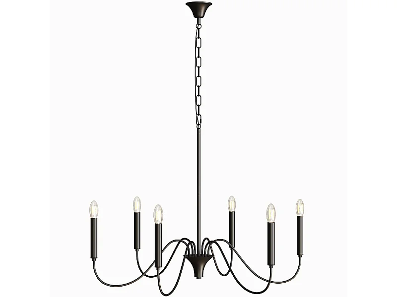 Lámpara colgante de metal estilo candelabro negro mate – 6 brazos - Lumella
