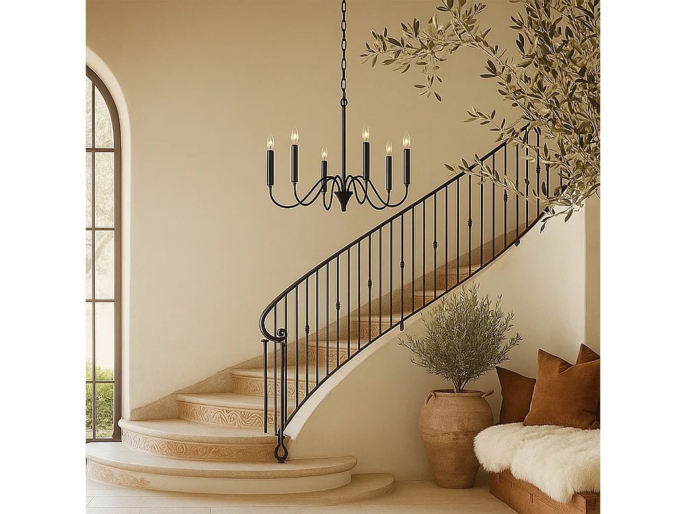 Suspension Métallique Style Chandelier Noir Mat – 6 Bras - Lumella Noir