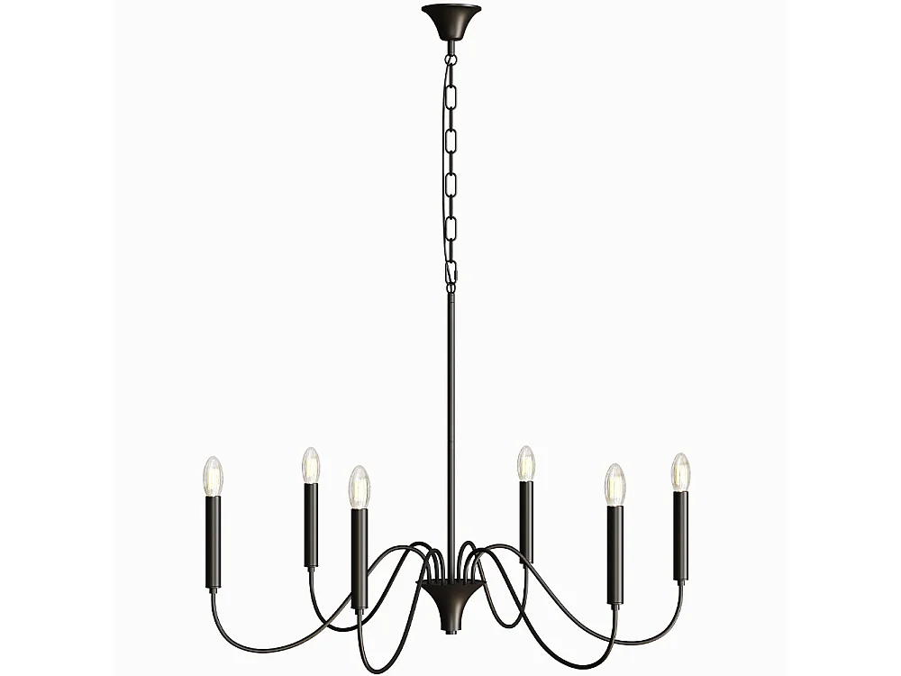 Suspension Métallique Style Chandelier Noir Mat – 6 Bras - Lumella Noir