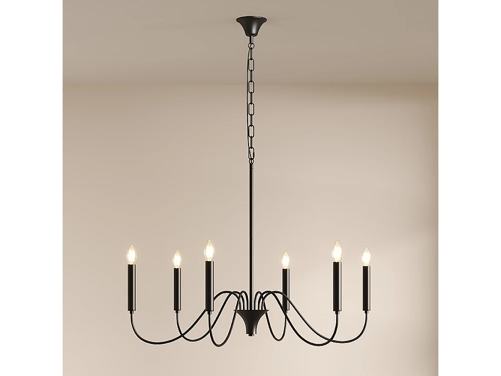 Suspension Métallique Style Chandelier Noir Mat – 6 Bras - Lumella Noir