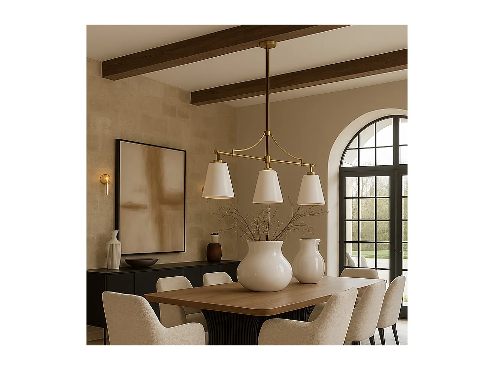 Suspension Plafonnier en Métal Doré Vieilli avec 3 Abat-jours - Bubles Doré