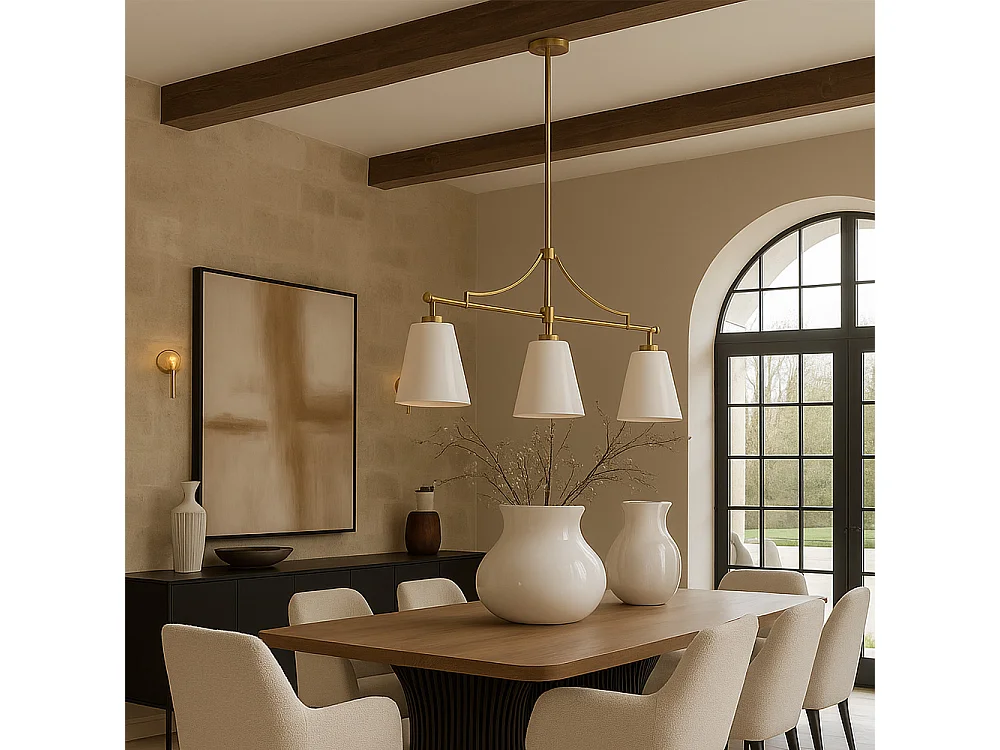 Suspension Plafonnier en Métal Doré Vieilli avec 3 Abat-jours - Bubles Doré