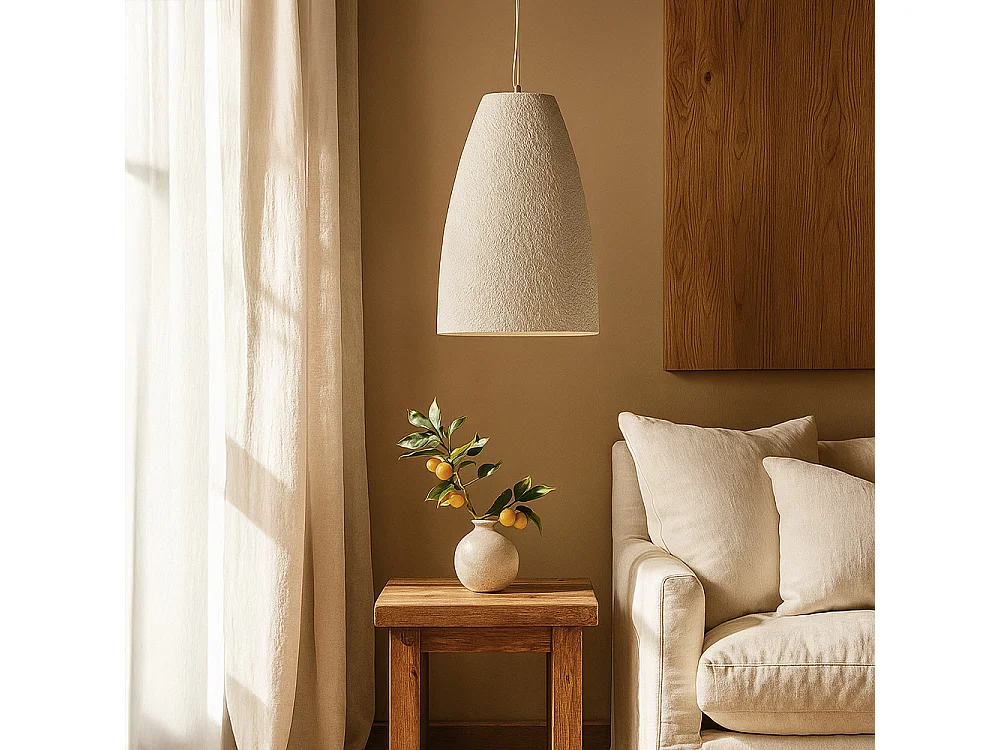 Lámpara colgante - Diseño minimalista - Acabado efecto piedra - Sinur I Blanco