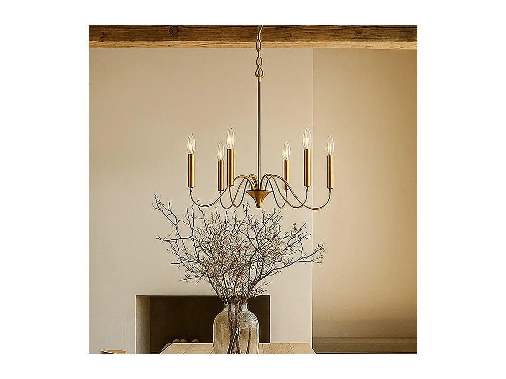 Goldene Pendelleuchte mit 6 Armen – Moderner Kronleuchterstil aus Metall - Vintessa