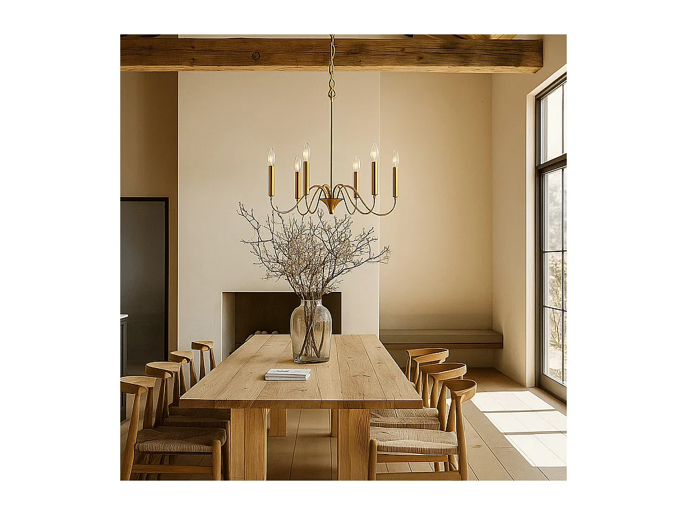 Goldene Pendelleuchte mit 6 Armen – Moderner Kronleuchterstil aus Metall - Vintessa