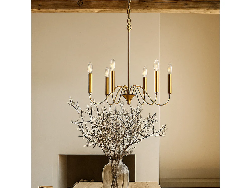 Suspension dorée à 6 bras – Style chandelier moderne en métal - Vintessa Doré