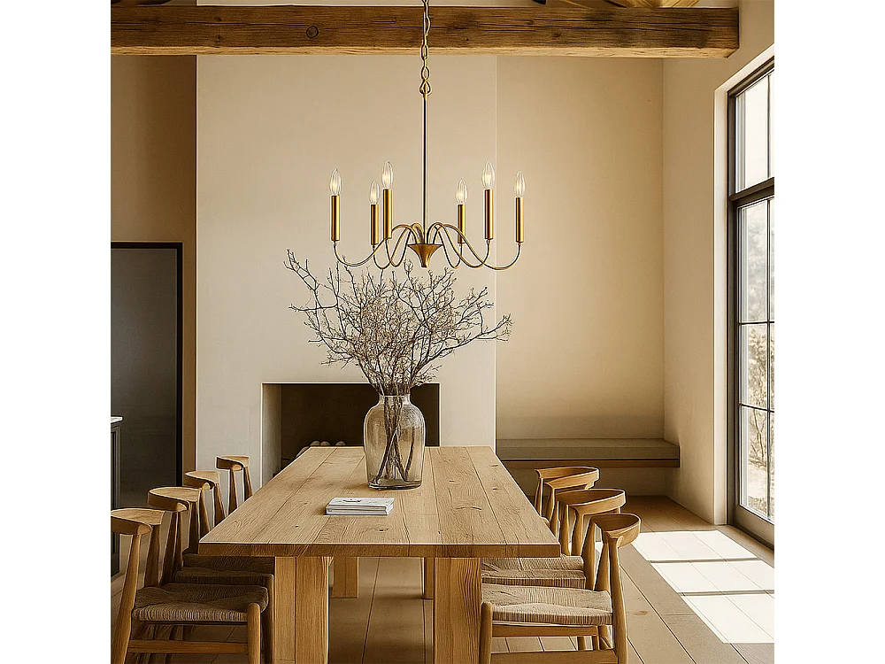 Suspension dorée à 6 bras – Style chandelier moderne en métal - Vintessa Doré