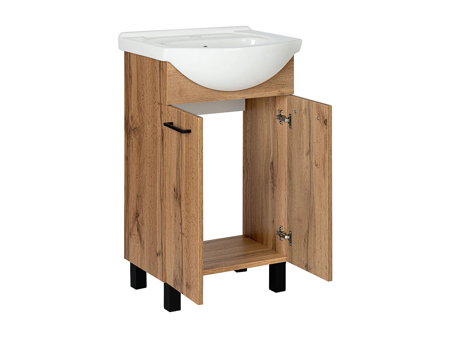 Badezimmerset Badezimmerschrank mit Waschbecken 50cm Hochshrank 50cm Schrank mit Spiegel Eiche Wotan Lupo Wotan