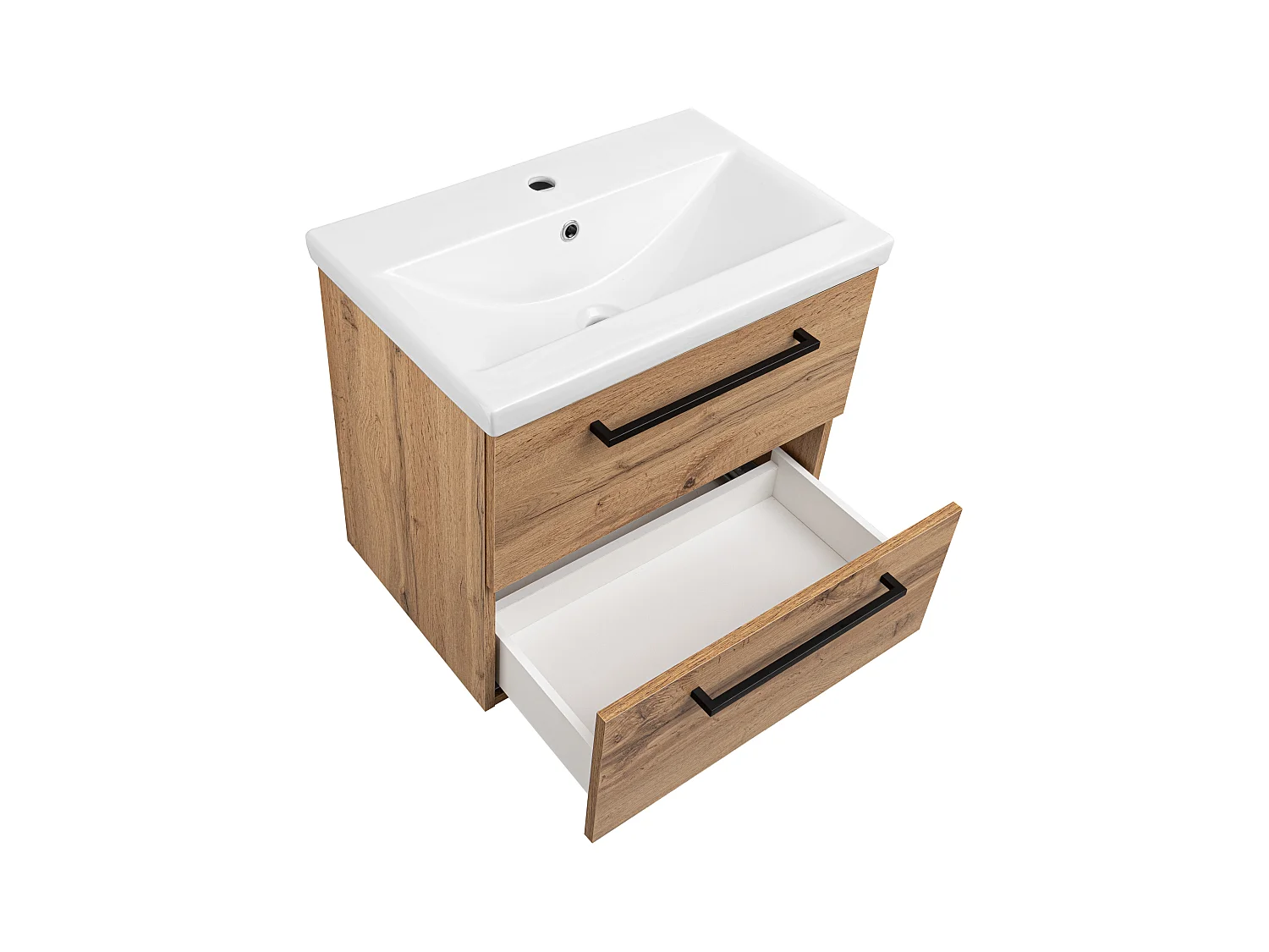Ensemble pour salle de bain 60 cm Meuble avec lavabo Meuble avec miroir Chêne Wotan Aster